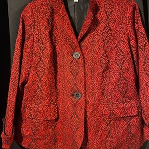 Red & black 3/4 length button up blazer